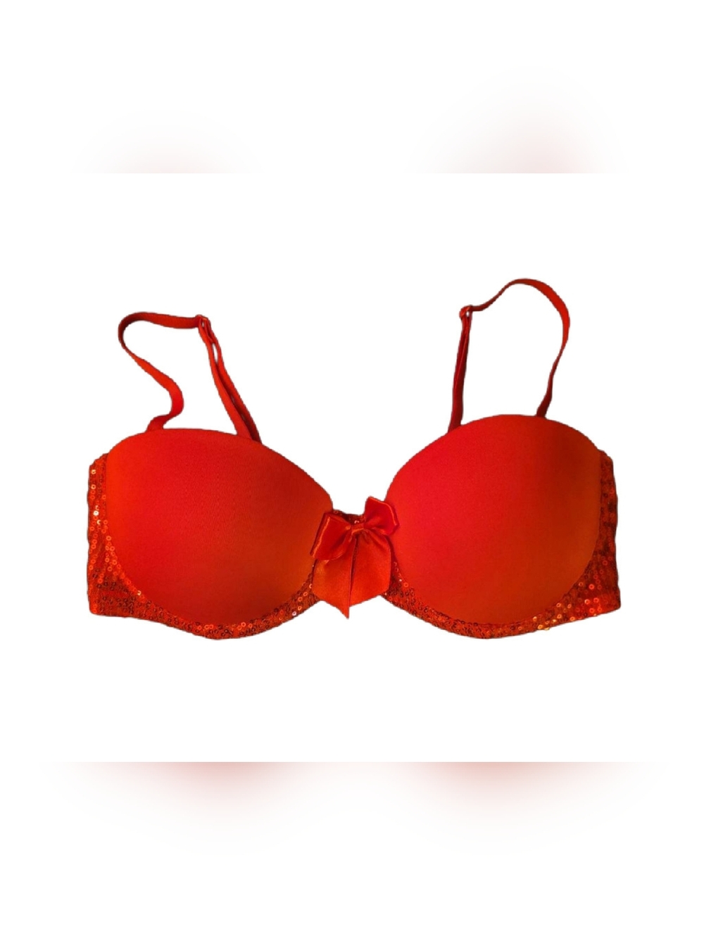 Red Push-Up Bra with Sequin Trim and Bow